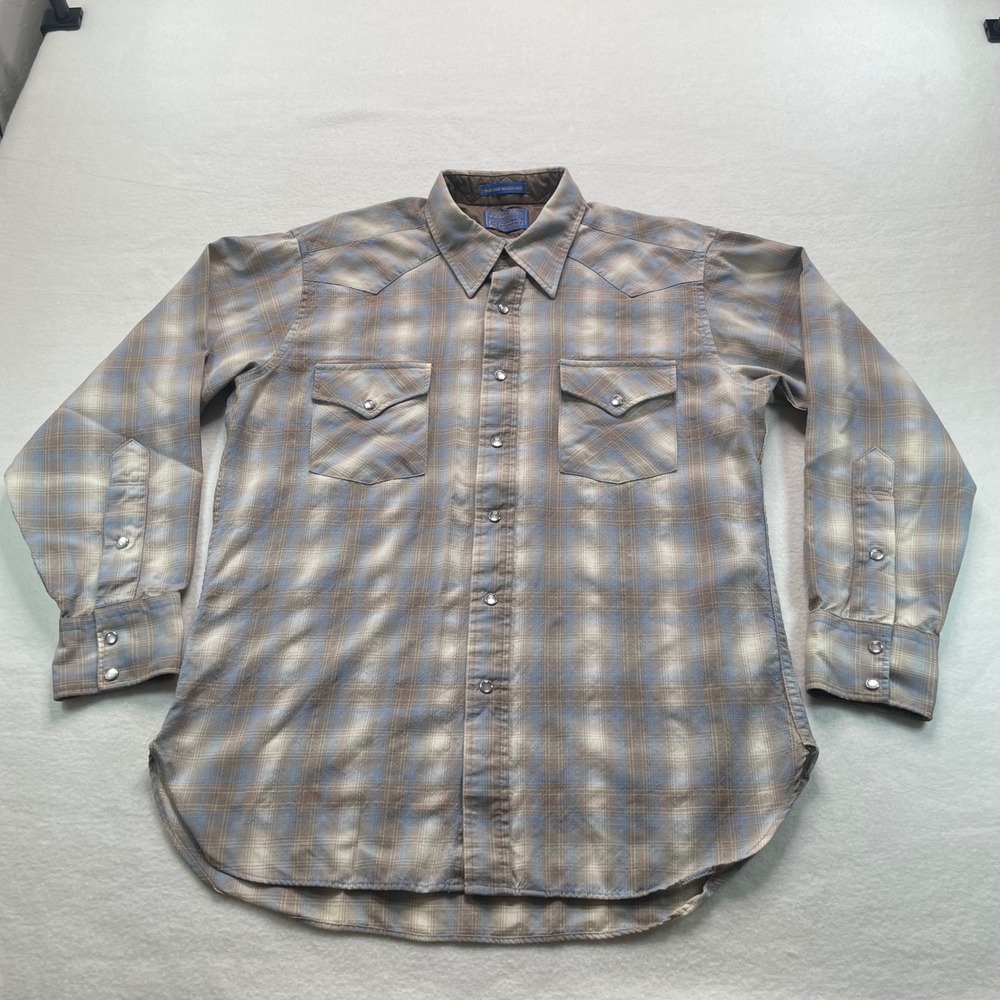 Pendleton Western Shirt Mens L Blue Plaid Sir Pendleton Virgin Wool Snap Button